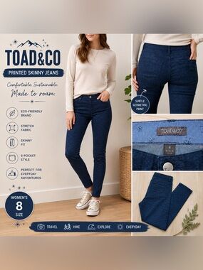 Toad&Co Printed Skinny Jeans Women’s Size 8 Blue Geometric Stretch Pants Casual